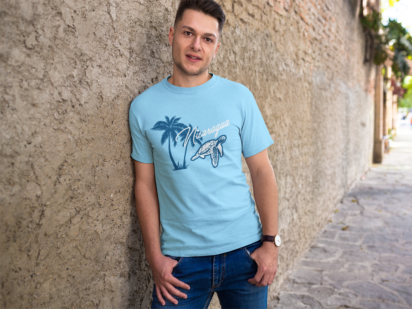 Camiseta Palmera Celeste